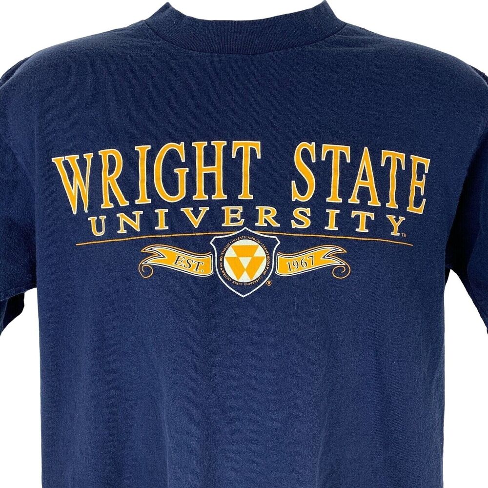 Vintage 90s Wright State University Raiders T Shirt Blue WSU USA Made L Large
